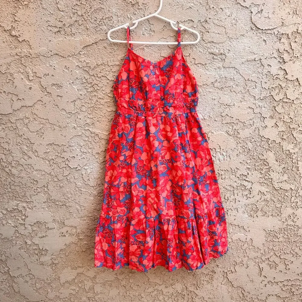 Gap Kids Pink and Blue Floral Linen Blend Sundress Size Large (10-11y)